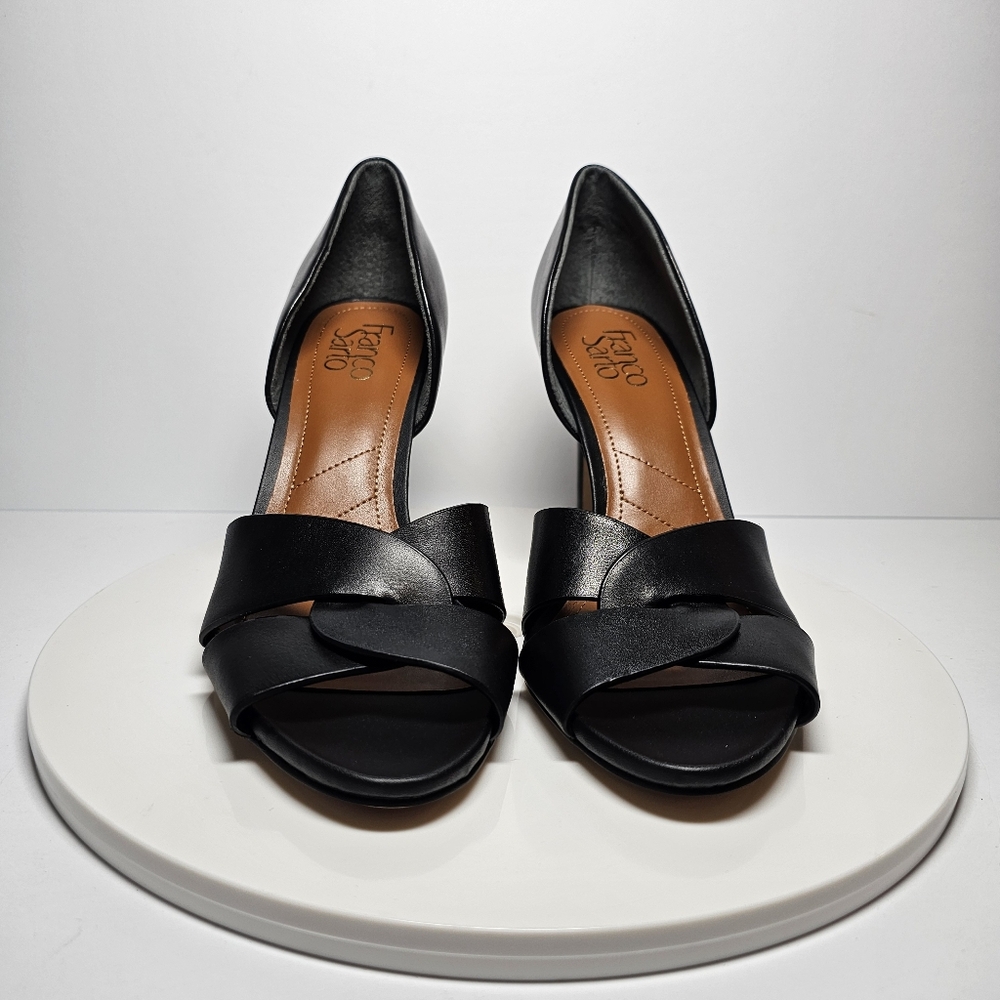 Franco Sarto Black Leather D'Orsay Peep-Toe Heels - Picture 2 of 13
